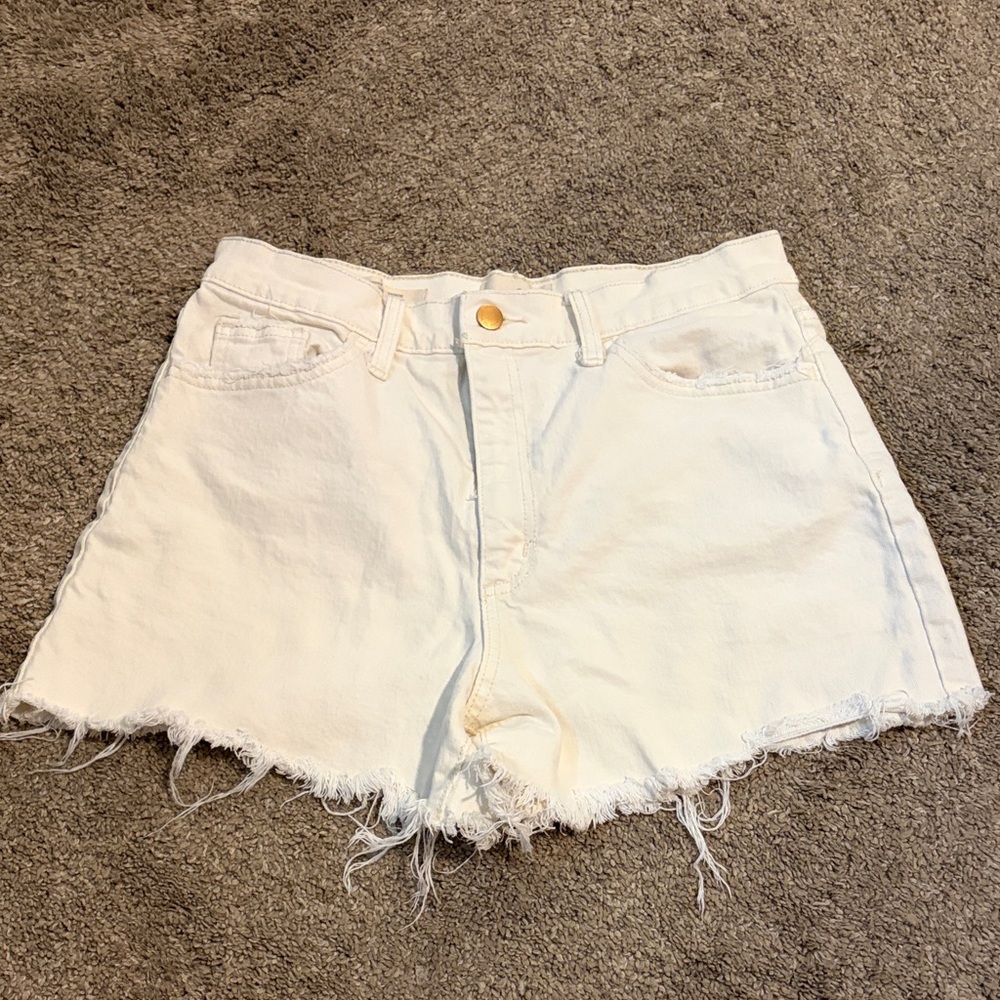 Classic High-Rise White Denim Shorts